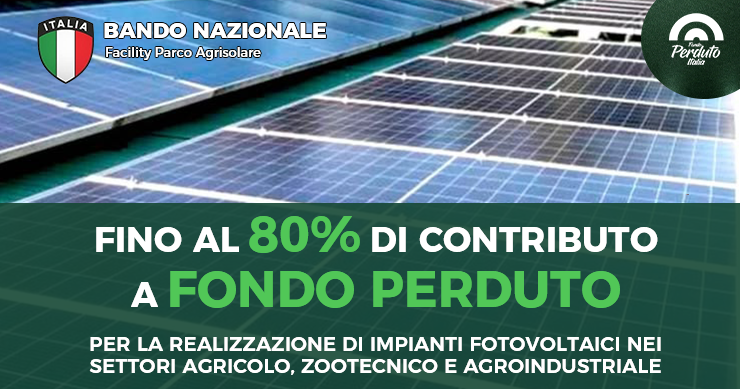 Facility Parco Agrisolare, pubblicati l’avviso e il regolamento della nuova misura Fondo Perduto Italia